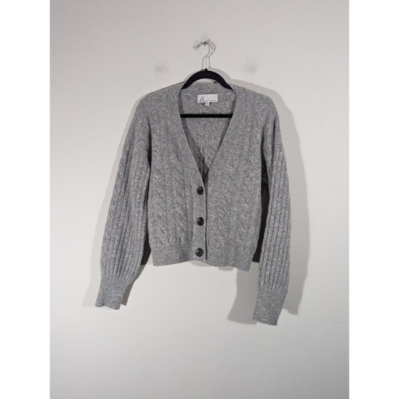 DH NEW YORK Grey Button Front Alpaca Wool Blend Classy Cardigan EUC Women Size S - Picture 1 of 6